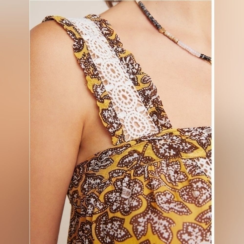 Anthropologie Brown Printed Cotton Tank Top - Picture 3 of 7